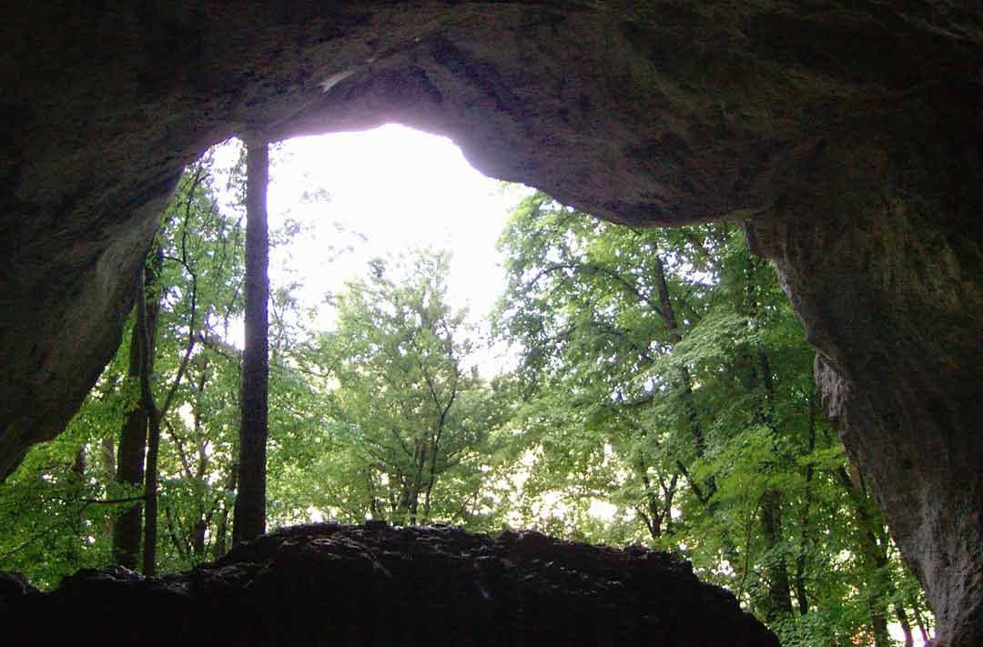 Blick aus einer der Klausenhöhlen (Foto: Bernd Sorcan/Archäologisches Museum Kelheim)