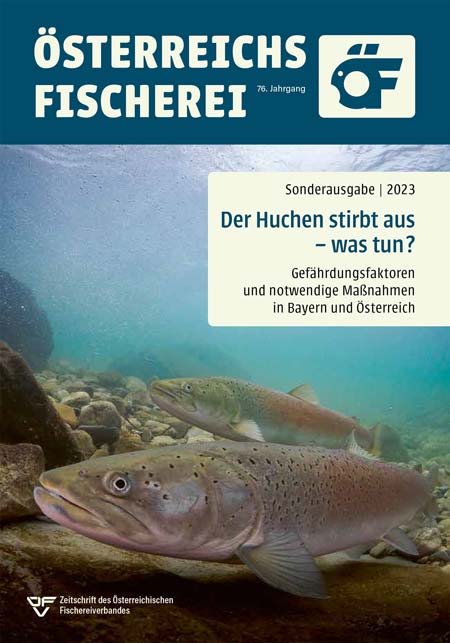 Titelblatt der Broschüre "Der Huchen stirbt aus - was tun?" (Foto/Grafik: Bezirk Niederbayern)