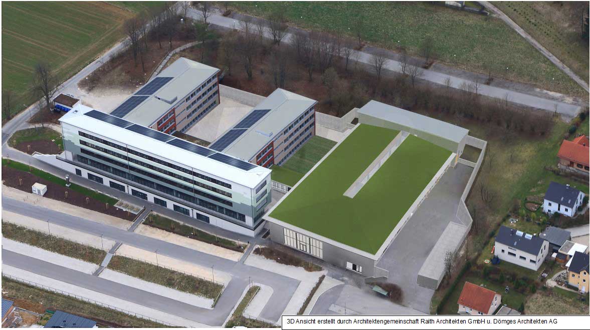 Ansicht Berufsschulzentrum KEH Kopie (Foto/Grafik: Architektengemeinschaft Raith Architekten GmbH/Dömges Architekten AG)