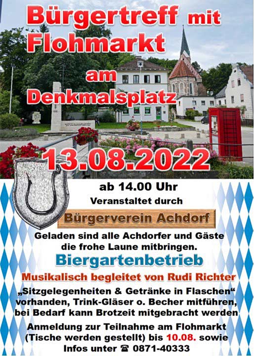 Plakat Bürgertreff am 13.08.2022 (Foto/Grafik: Bürgerverein Achdorf)