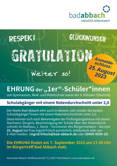 Plakat Einserschüler 2023 (Grafik: Marktgemeinde Bad Abbach)
