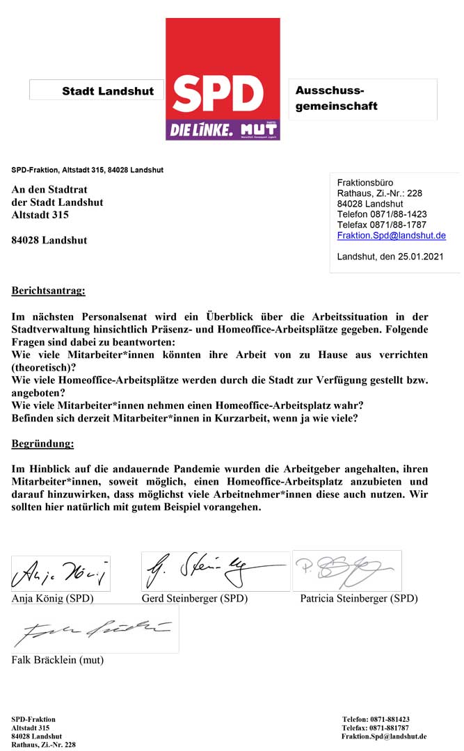 Berichtsantrag Homeoffice Arbeitsplätze (Foto/Grafik: SPD-Landshut)