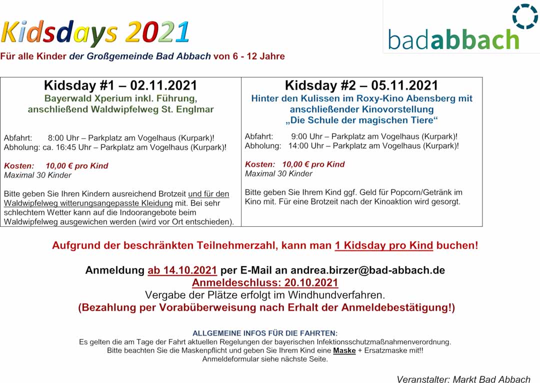 Flyer Kidsdays 2021 (Grafik: Marktgemeinde Bad Abbach)